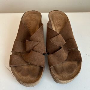 Yokono Women's Sz 7.5 Cross Strap Goblincore Peasant Leather Brown Slide Sandals